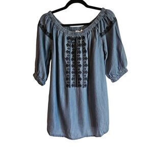 Beach Lunch Lounge Casual Denim Off/On Shoulder Blouse - Size L